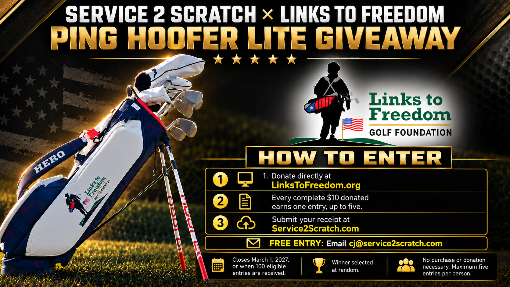 Links to Freedom Ping Hoofer Lite golf bag giveaway